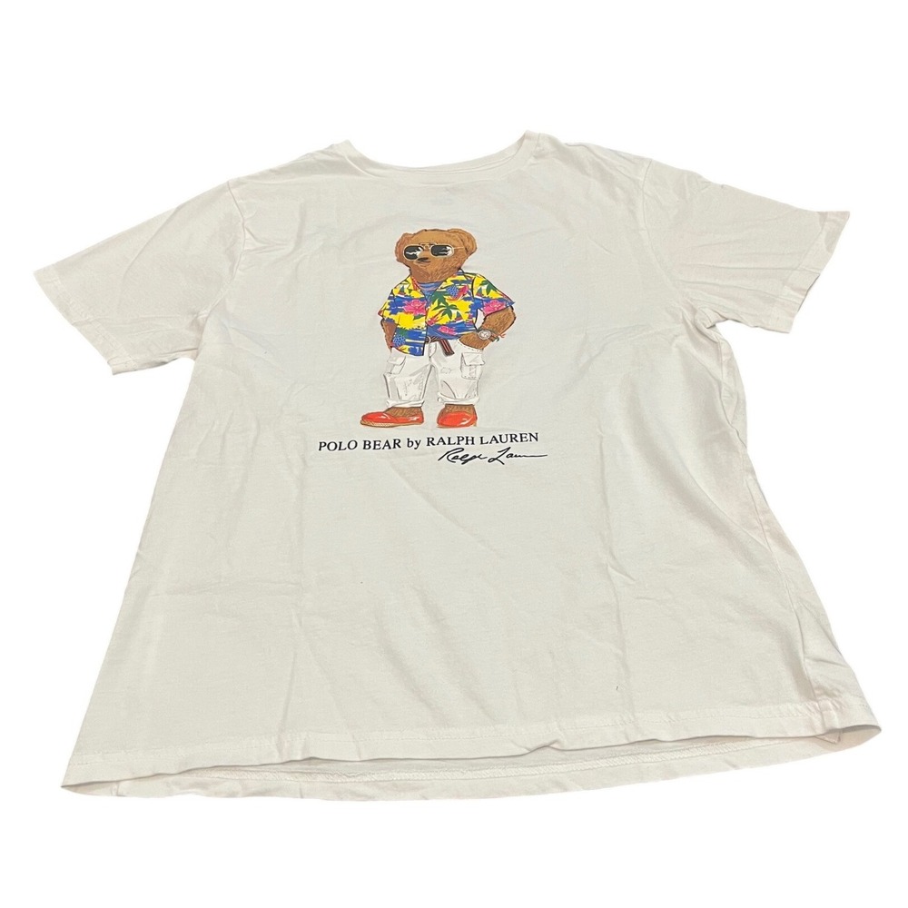 Polo Ralph Lauren T-Shirt Boys L 14-16 White Polo Bear Graphic Short Sleeve
